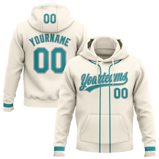 Custom Stitched Cream Teal-Gray Baseball Pullover Sweatshirt Hoodie - Main View