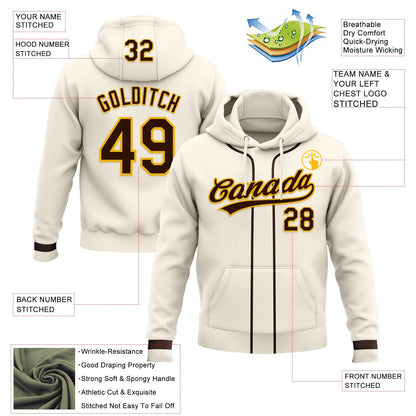 Custom Stitched Cream Brown-Gold Baseball Pullover Sweatshirt Hoodie view 2