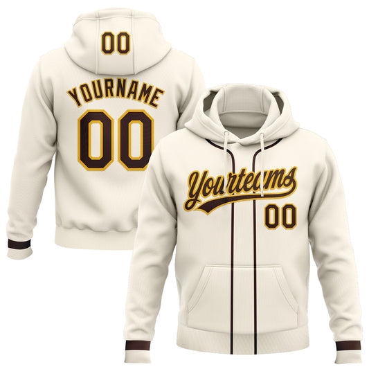 Custom Stitched Cream Brown-Gold Baseball Pullover Sweatshirt Hoodie - Main View