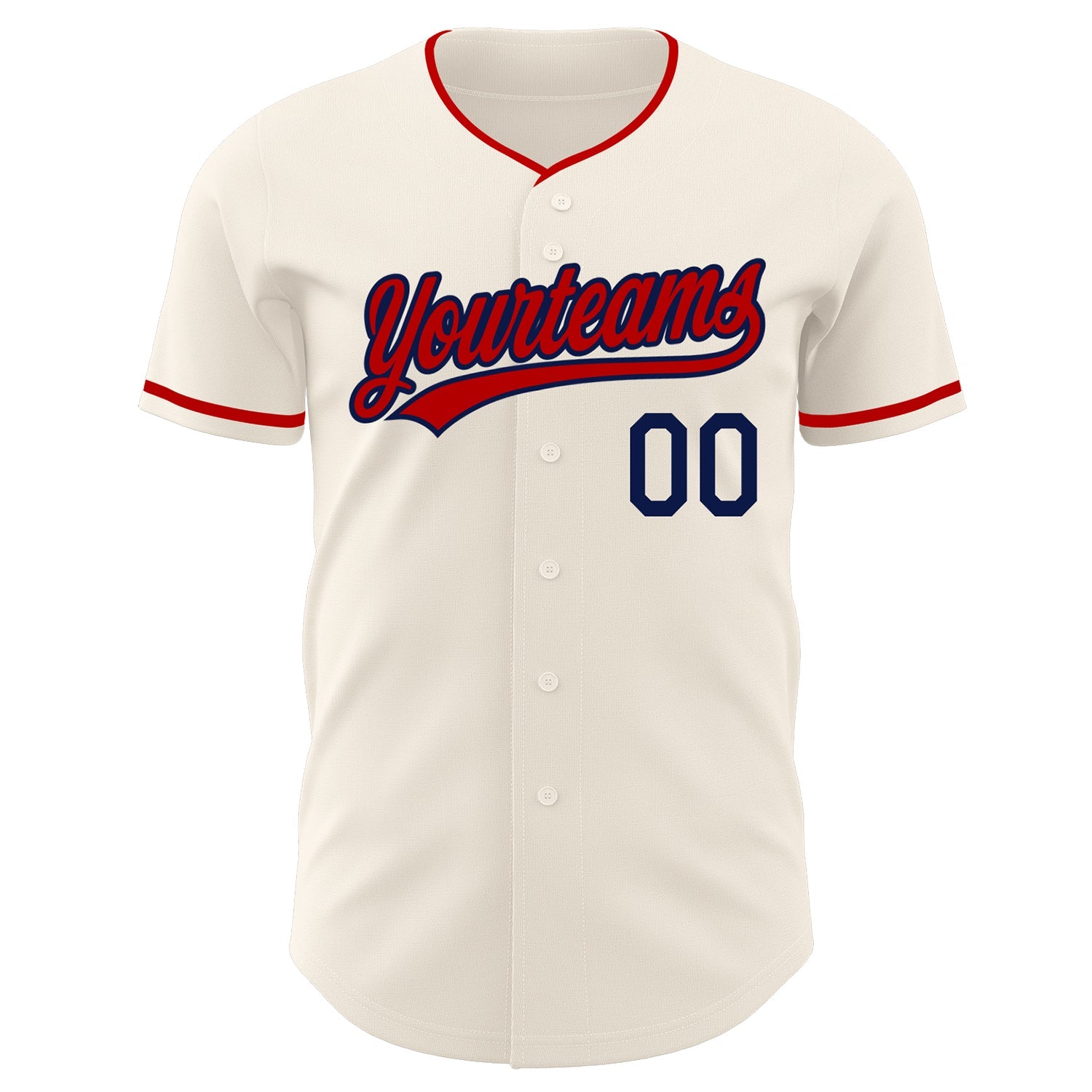 Custom Cream Red-Navy Authentic Baseball Jersey view 2