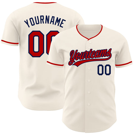 Custom Cream Red-Navy Authentic Baseball Jersey - Main View
