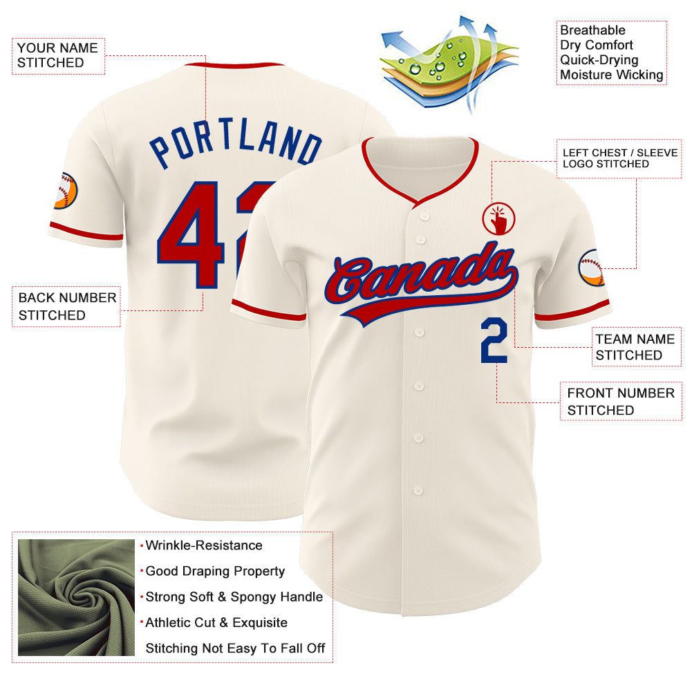 Custom Cream Red-Royal Authentic Baseball Jersey view 3