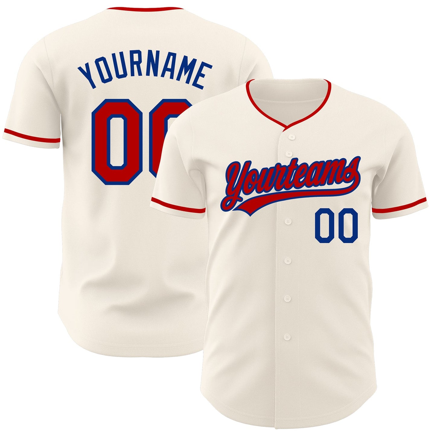 Custom Cream Red-Royal Authentic Baseball Jersey - Main View