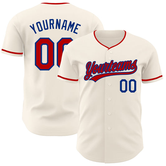 Custom Cream Red-Royal Authentic Baseball Jersey - Main View