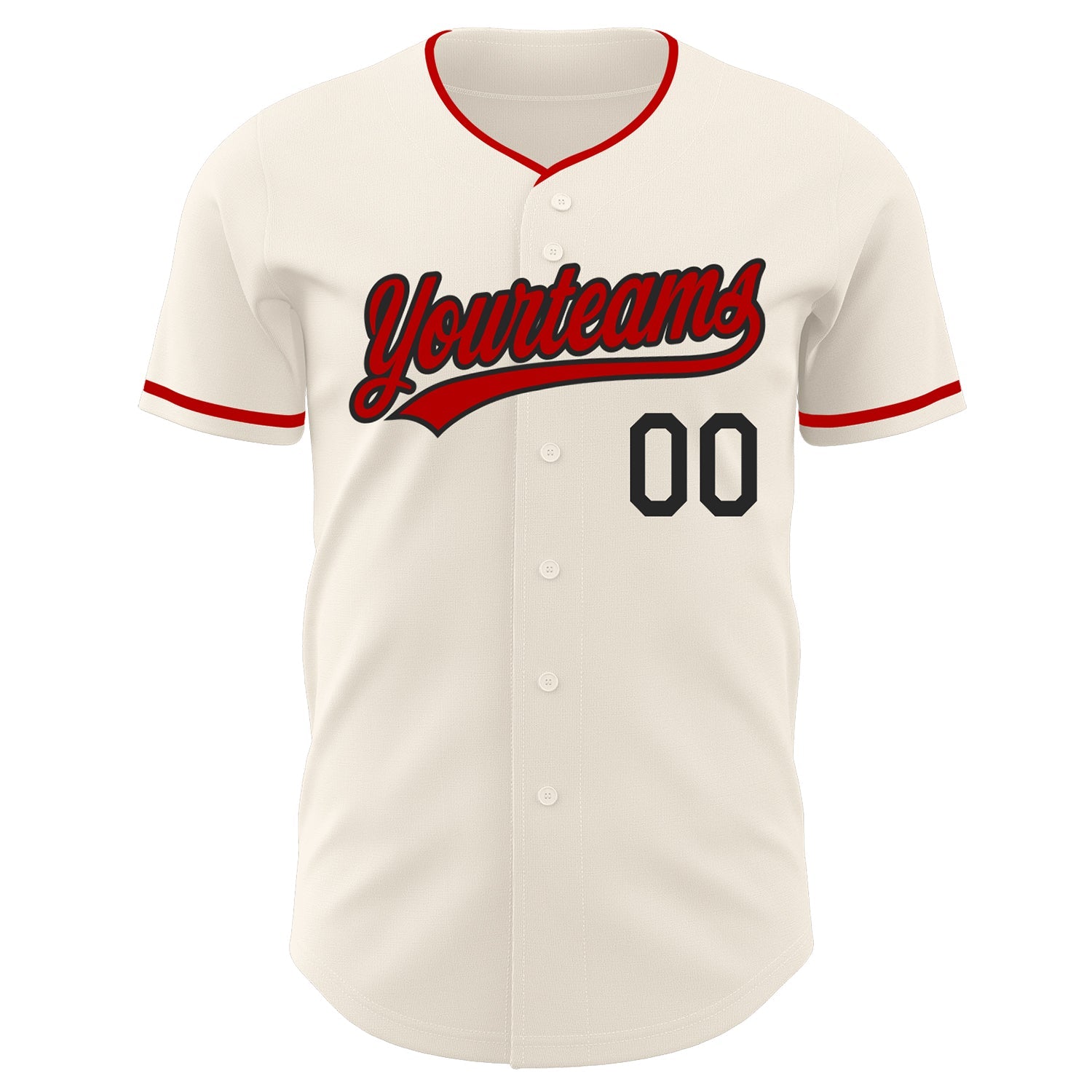 Custom Cream Red-Black Authentic Baseball Jersey view 2