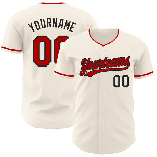 Custom Cream Red-Black Authentic Baseball Jersey - Main View