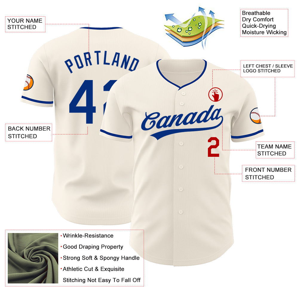 Custom Cream Royal-Red Authentic Baseball Jersey view 3