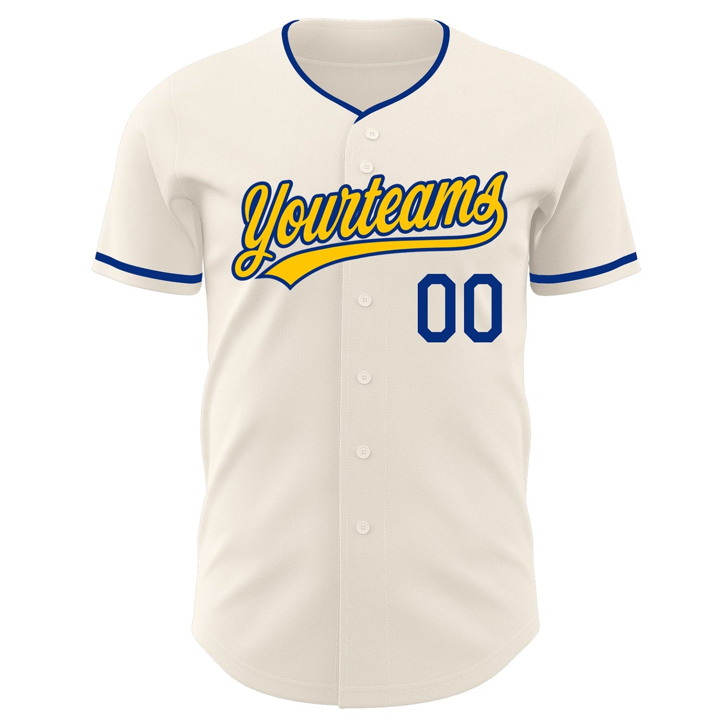 Custom Cream Yellow-Royal Authentic Baseball Jersey view 2
