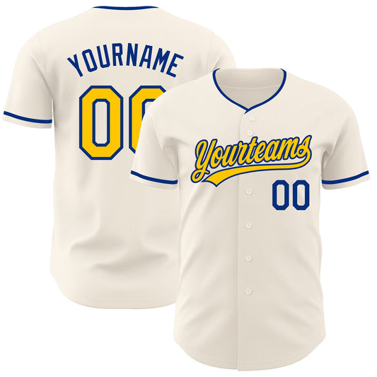 Custom Cream Yellow-Royal Authentic Baseball Jersey - Main View
