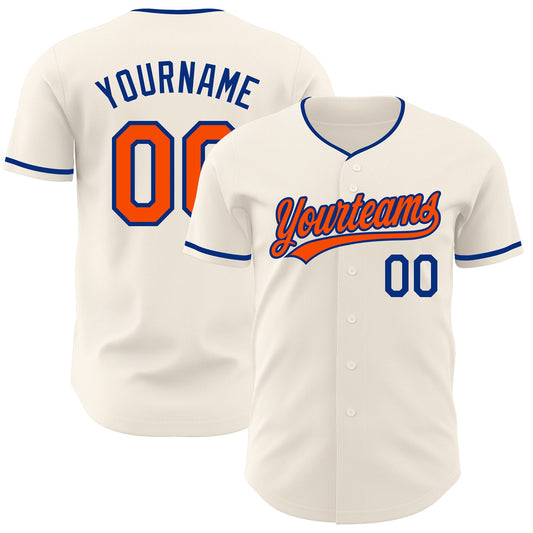 Custom Cream Orange-Royal Authentic Baseball Jersey - Main View