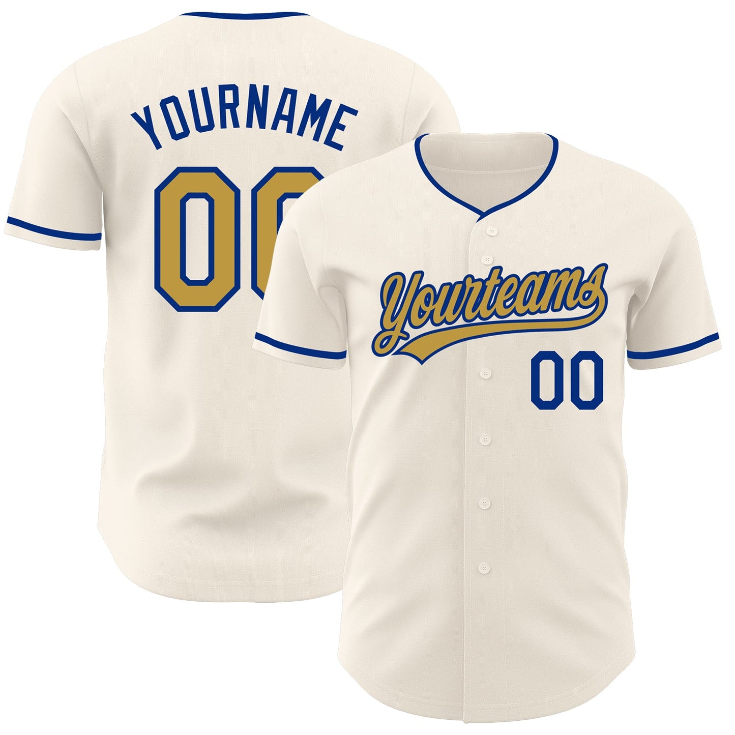 Custom Cream Old Gold-Royal Authentic Baseball Jersey - Main View