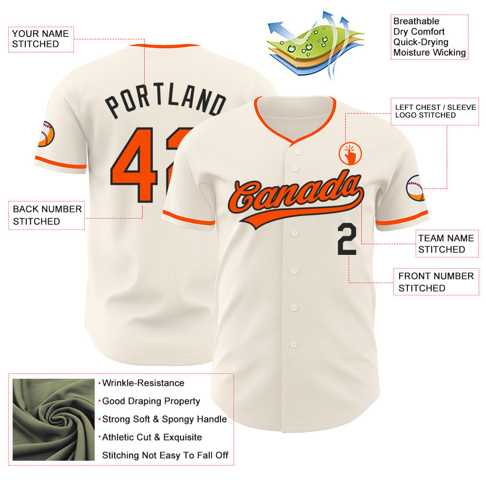 Custom Cream Orange-Black Authentic Baseball Jersey view 3