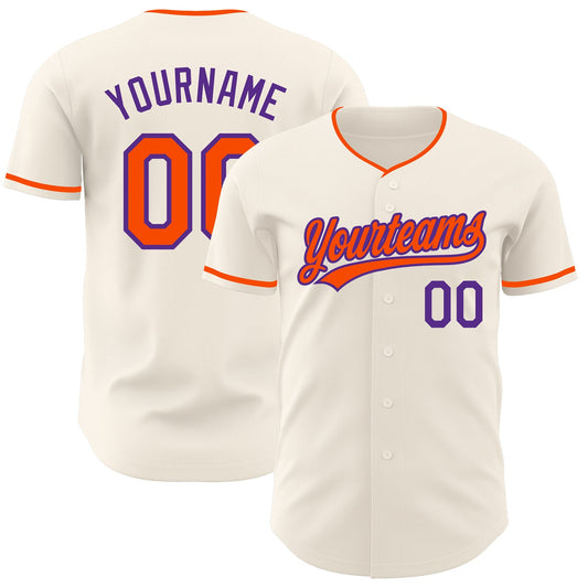 Custom Cream Orange-Purple Authentic Baseball Jersey - Main View