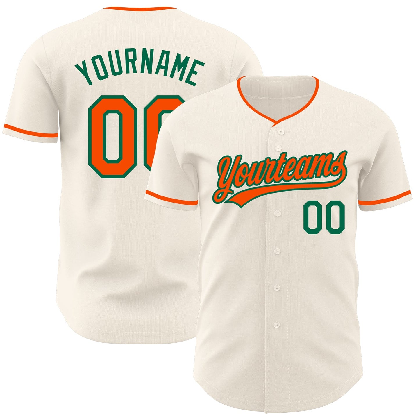 Custom Cream Orange-Kelly Green Authentic Baseball Jersey - Main View