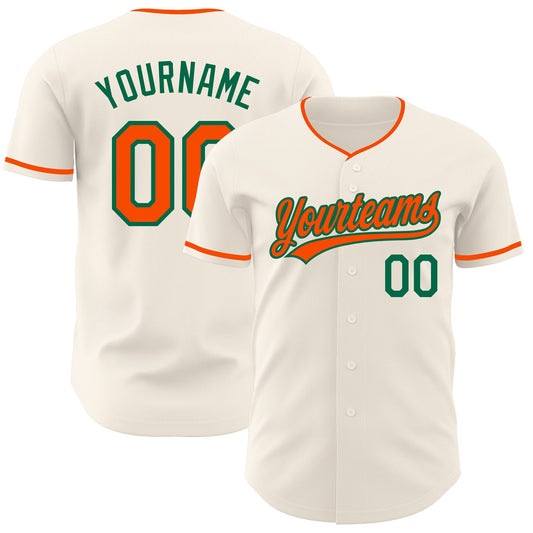Custom Cream Orange-Kelly Green Authentic Baseball Jersey - Main View