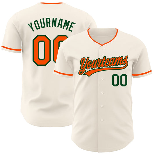 Custom Cream Orange-Green Authentic Baseball Jersey - Main View