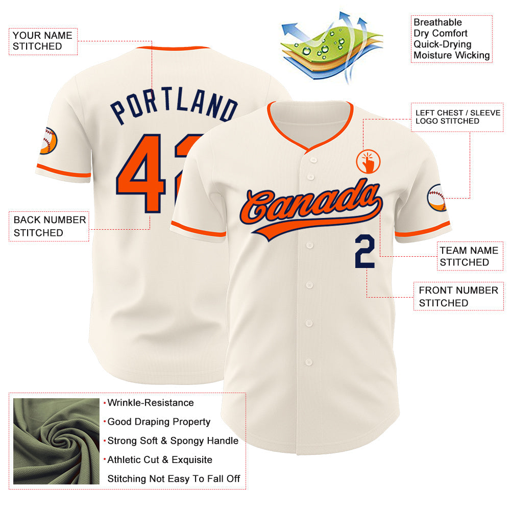 Custom Cream Orange-Navy Authentic Baseball Jersey view 3