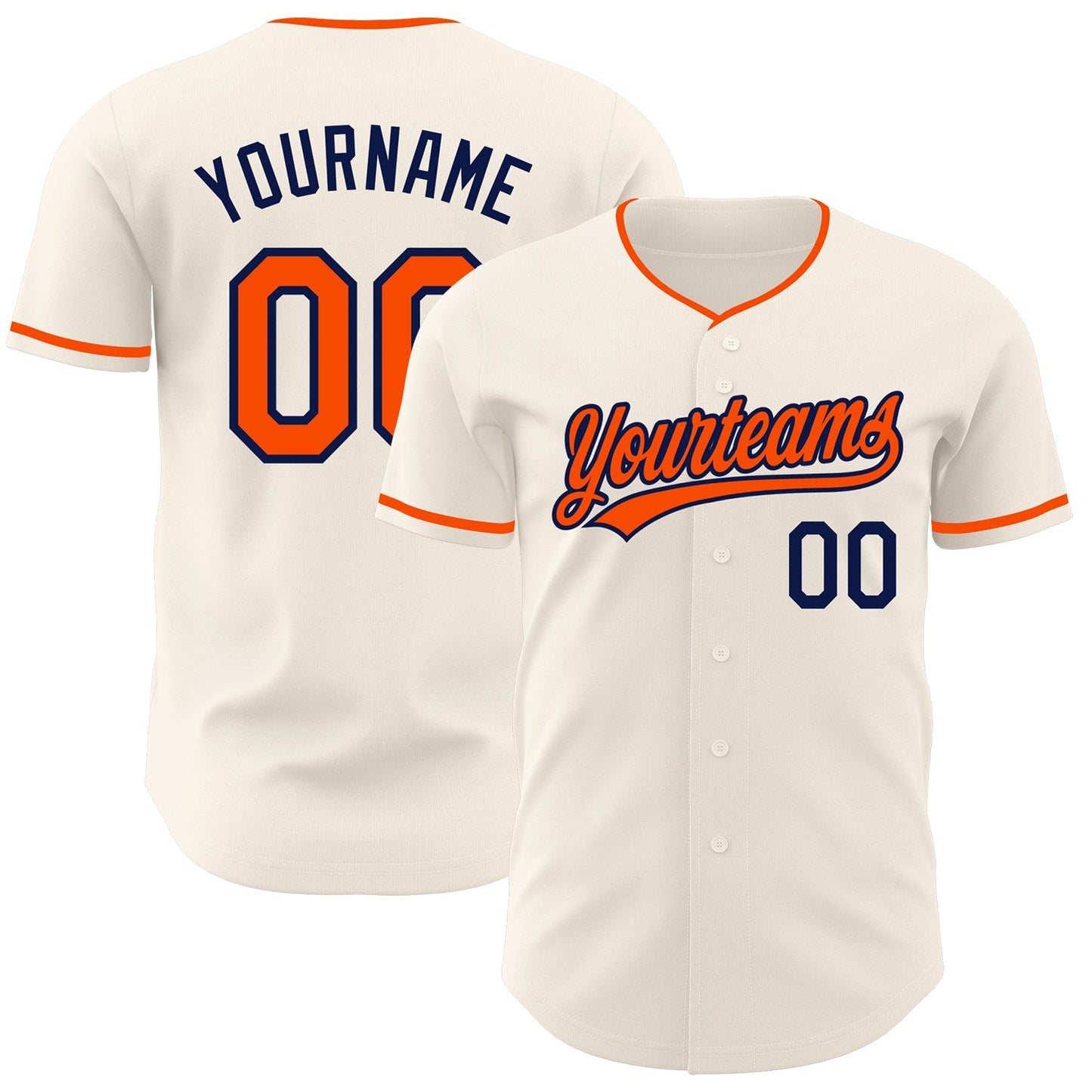 Custom Cream Orange-Navy Authentic Baseball Jersey - Main View