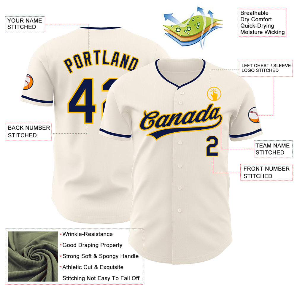 Custom Cream Navy-Gold Authentic Baseball Jersey view 3