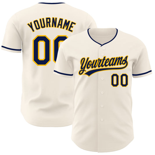 Custom Cream Navy-Gold Authentic Baseball Jersey - Main View