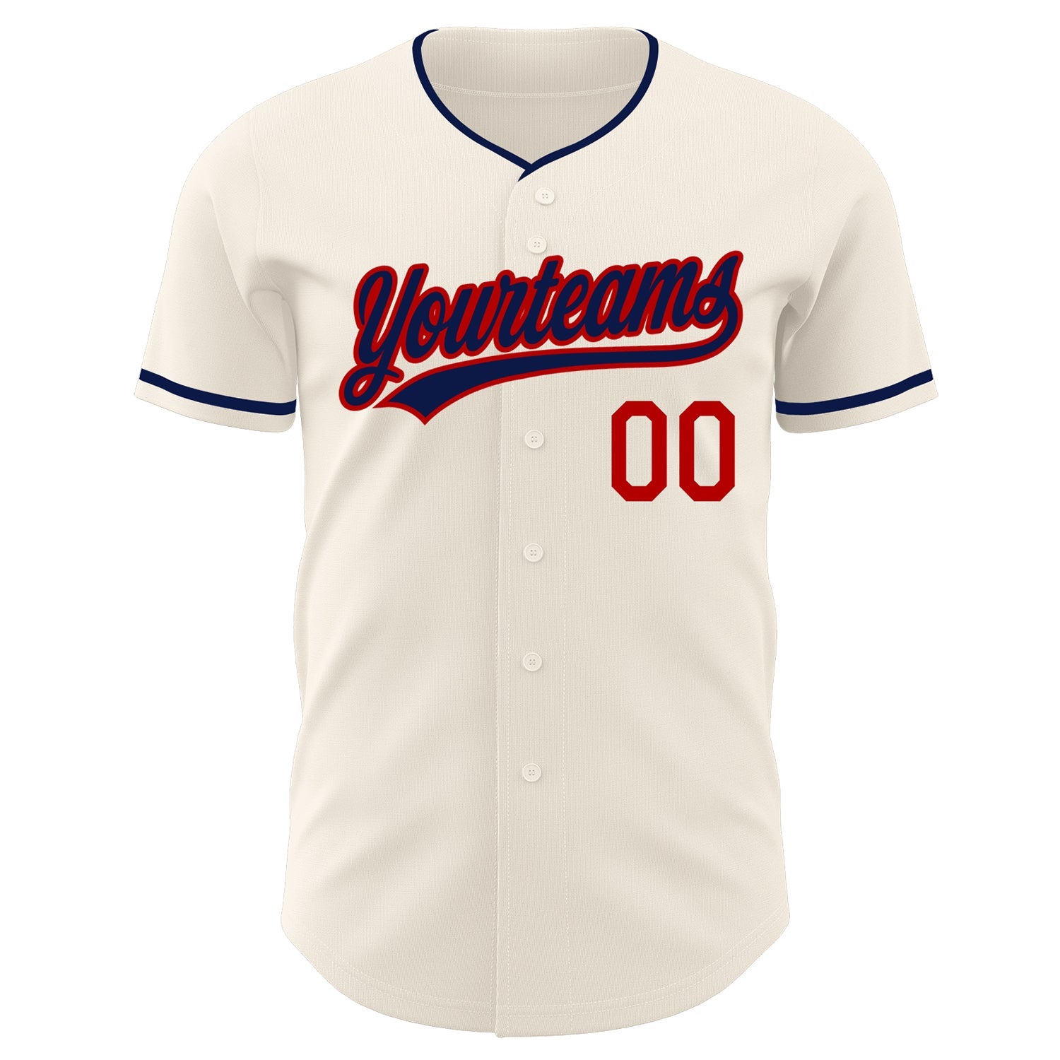 Custom Cream Navy-Red Authentic Baseball Jersey view 2