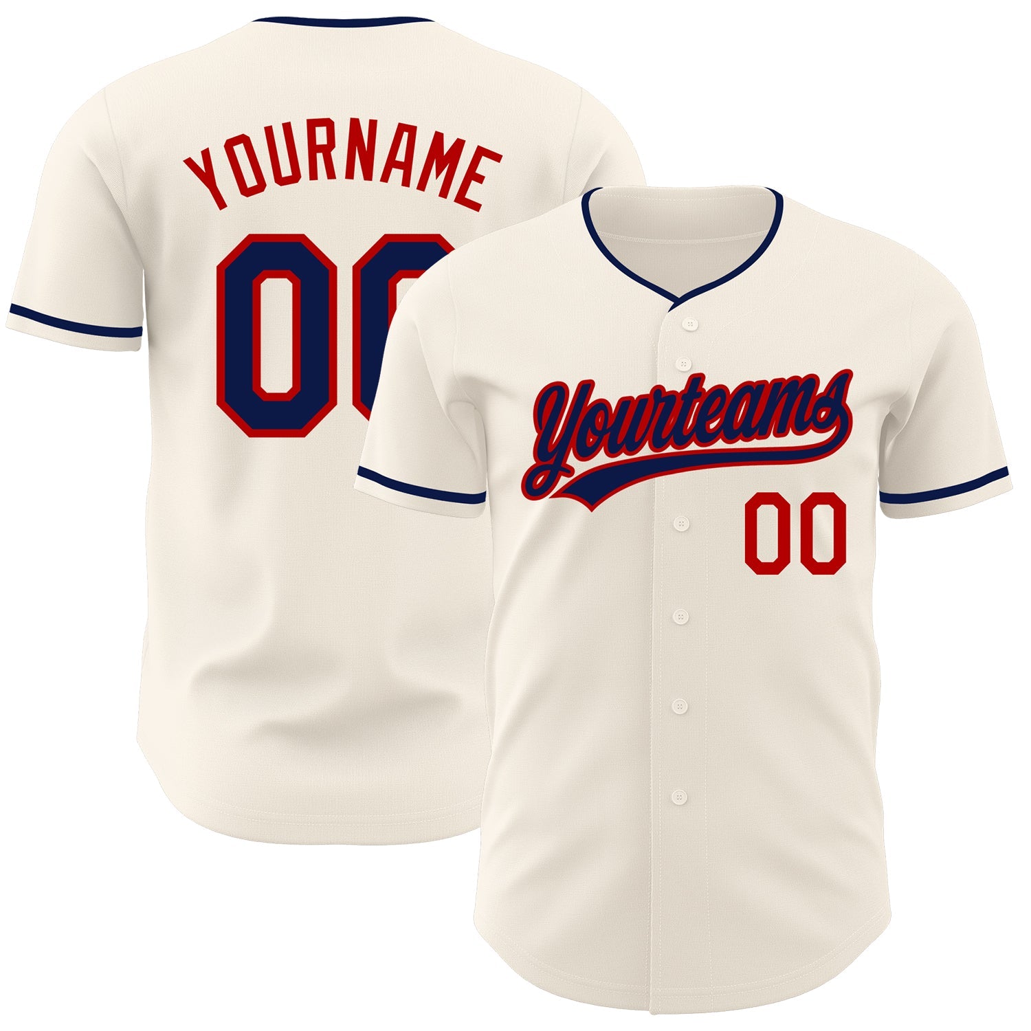 Custom Cream Navy-Red Authentic Baseball Jersey - Main View