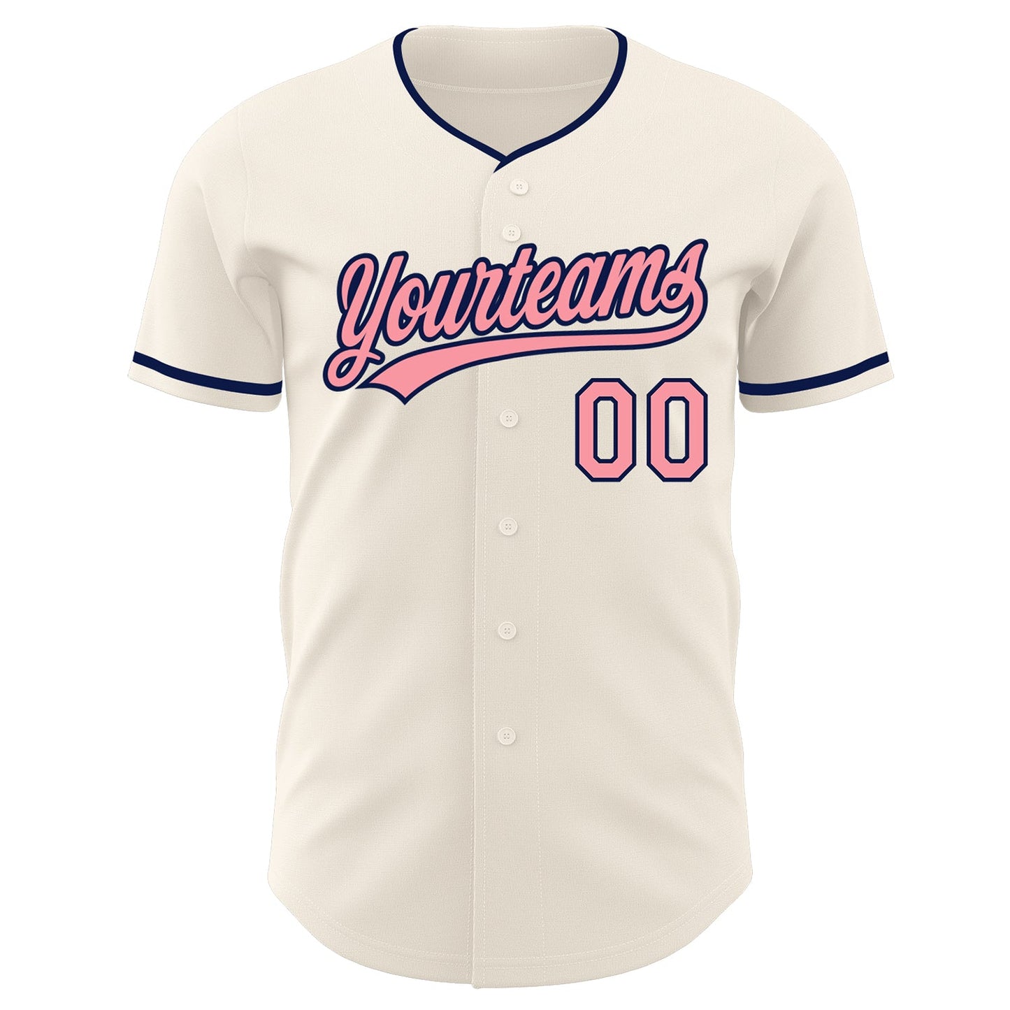 Custom Cream Medium Pink-Navy Authentic Baseball Jersey view 2