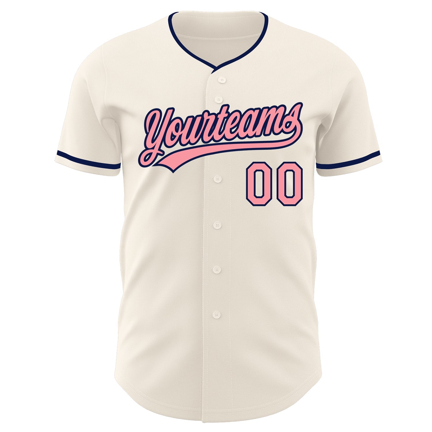 Custom Cream Medium Pink-Navy Authentic Baseball Jersey view 2