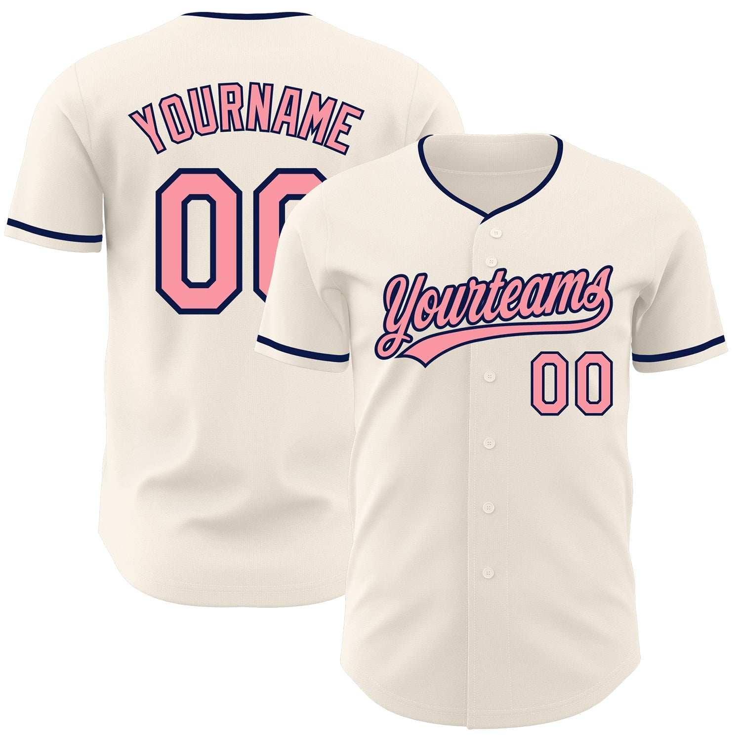 Custom Cream Medium Pink-Navy Authentic Baseball Jersey - Main View