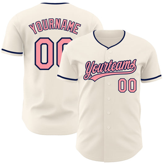 Custom Cream Medium Pink-Navy Authentic Baseball Jersey - Main View