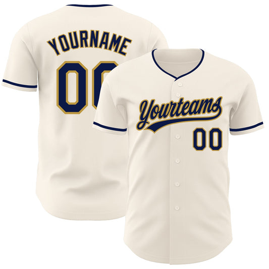 Custom Cream Navy-Old Gold Authentic Baseball Jersey - Main View