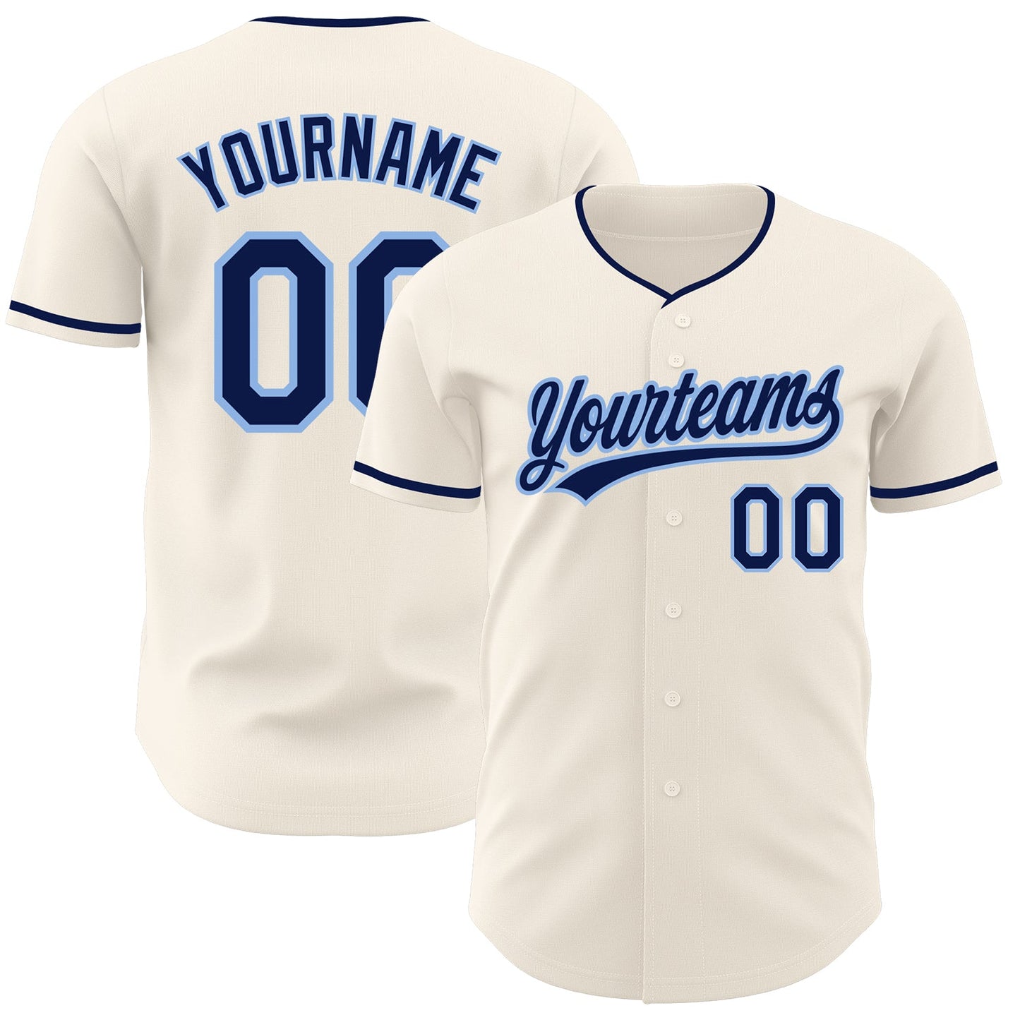 Custom Cream Navy-Light Blue Authentic Baseball Jersey - Main View