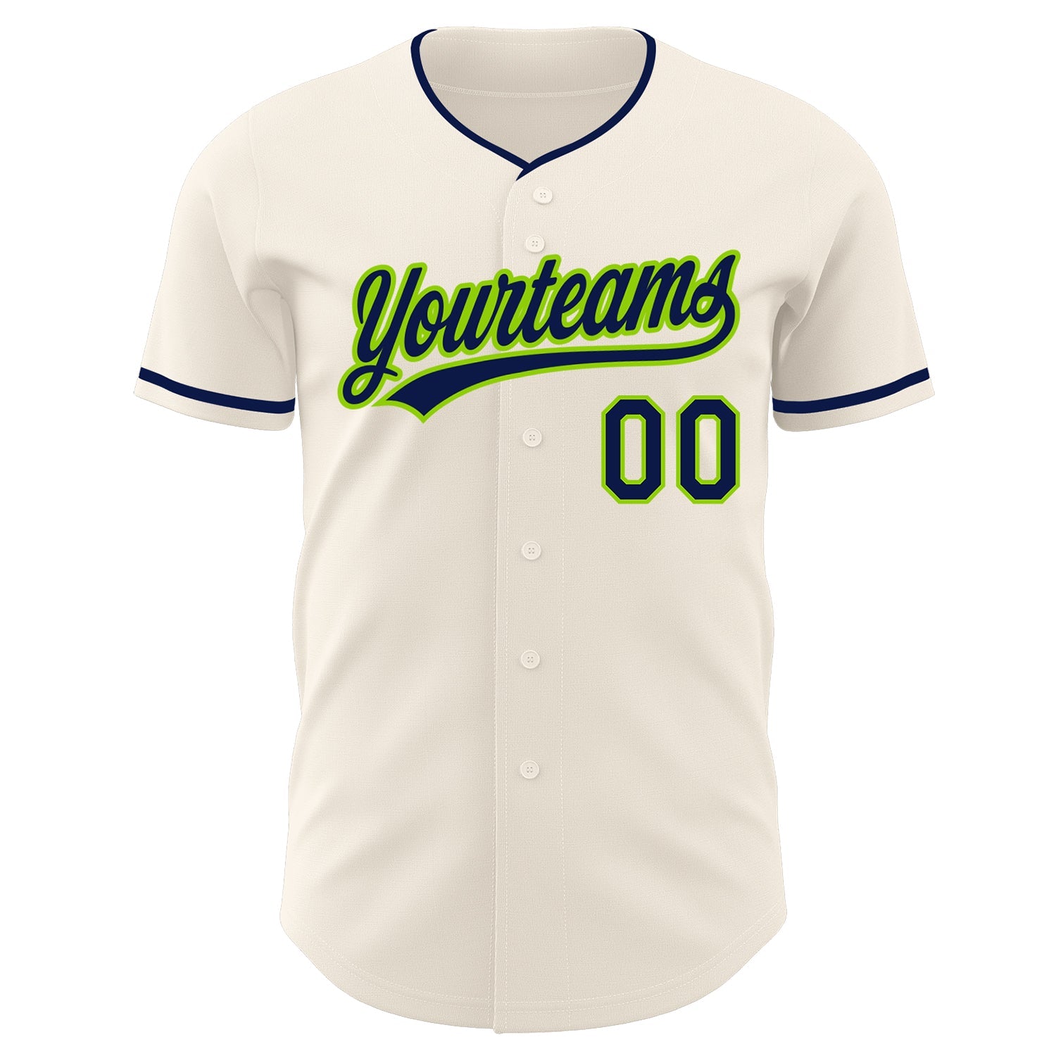 Custom Cream Navy-Neon Green Authentic Baseball Jersey view 2