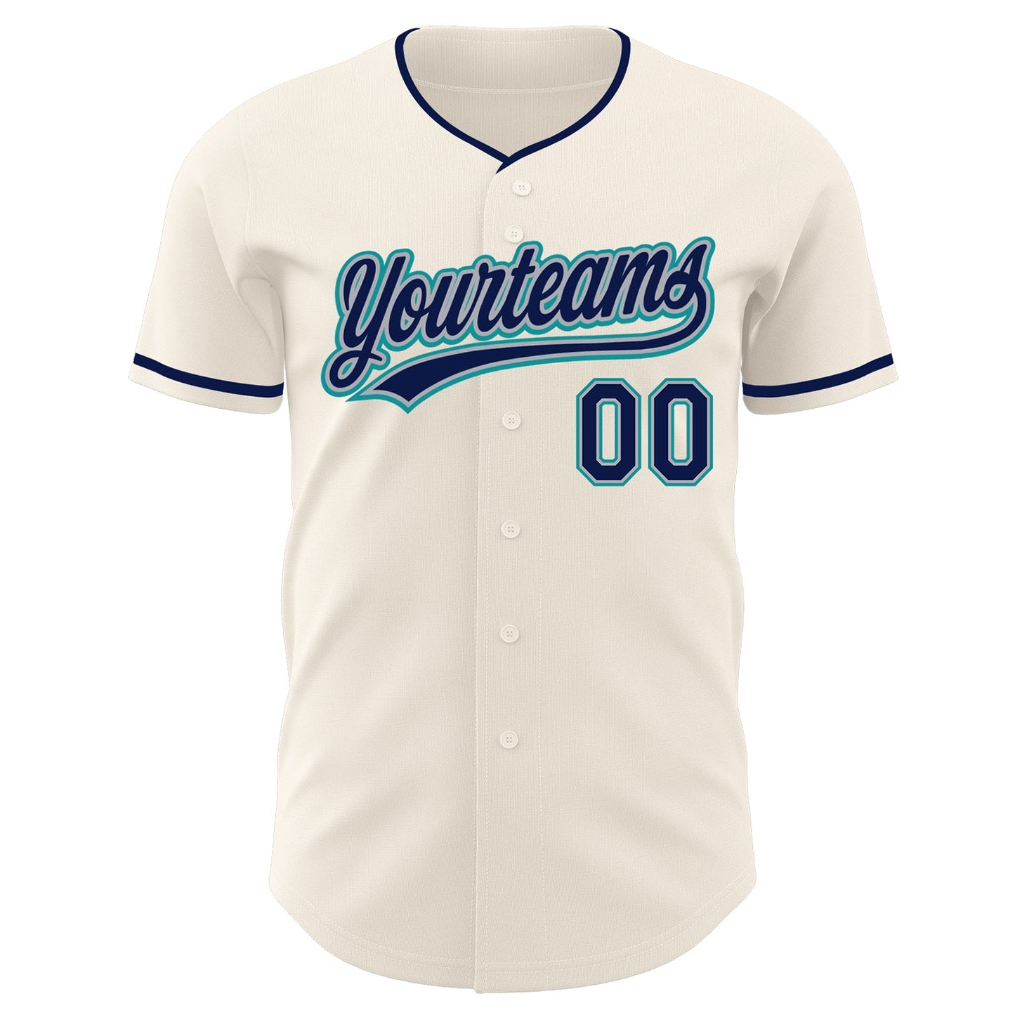 Custom Cream Navy Gray-Teal Authentic Baseball Jersey view 2