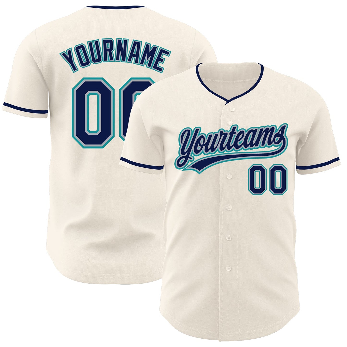 Custom Cream Navy Gray-Teal Authentic Baseball Jersey - Main View