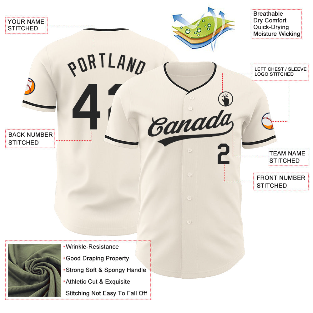 Custom Cream-Black Authentic Baseball Jersey view 3