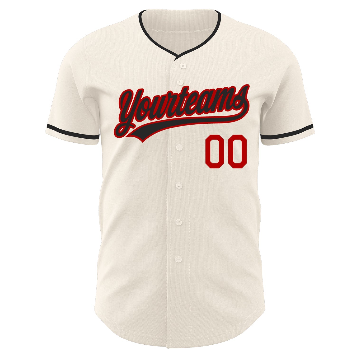 Custom Cream Black-Red Authentic Baseball Jersey view 2
