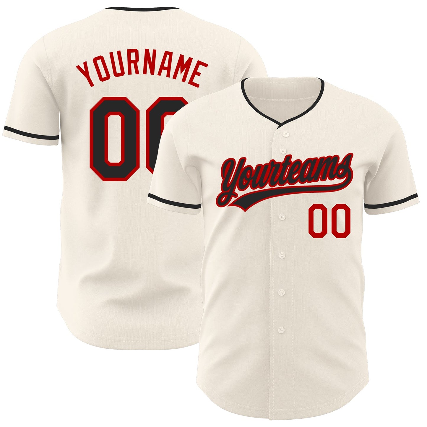 Custom Cream Black-Red Authentic Baseball Jersey - Main View