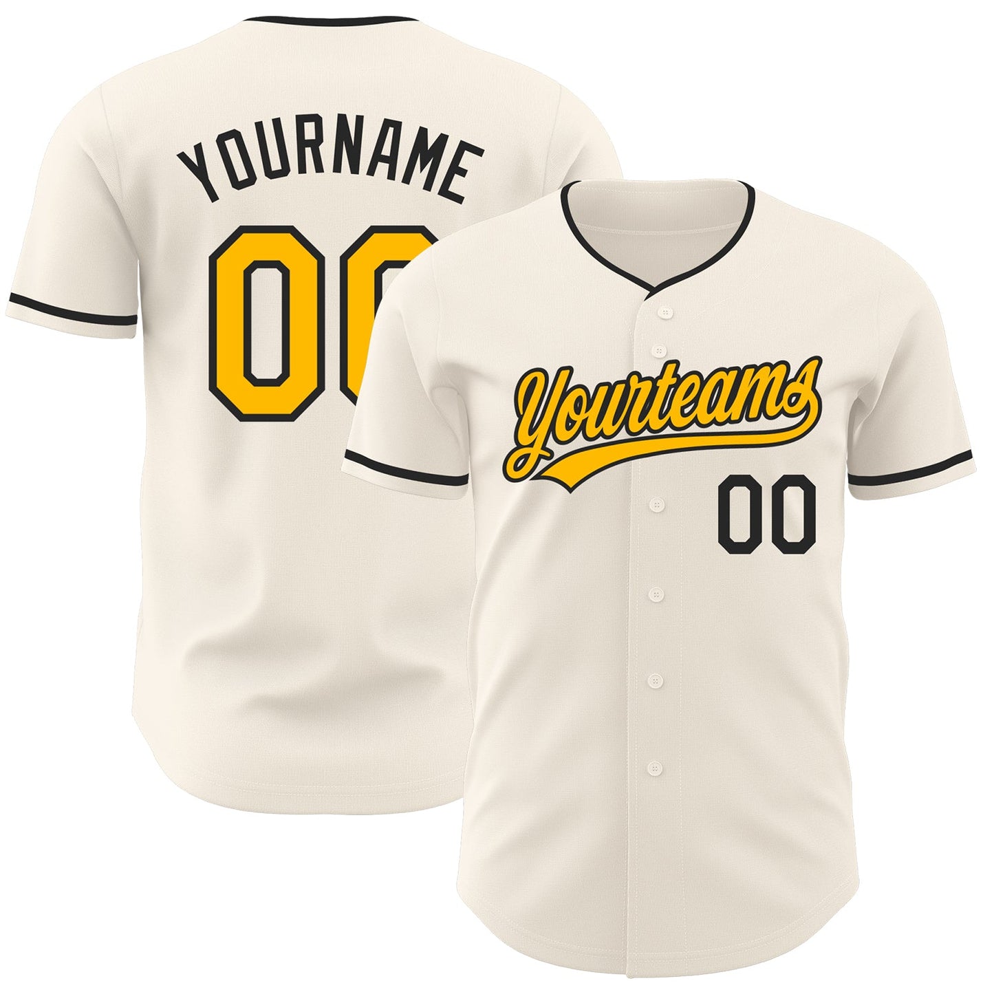 Custom Cream Gold-Black Authentic Baseball Jersey - Main View