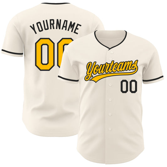 Custom Cream Gold-Black Authentic Baseball Jersey - Main View