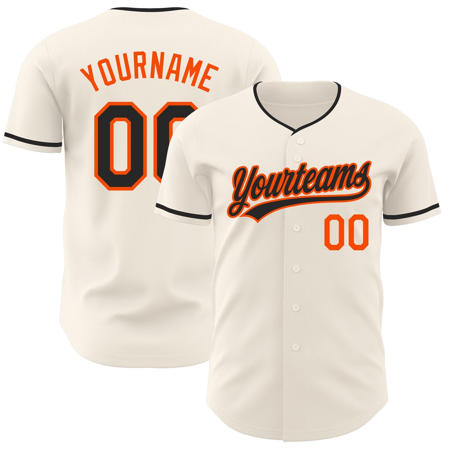 Custom Cream Black-Orange Authentic Baseball Jersey - Main View