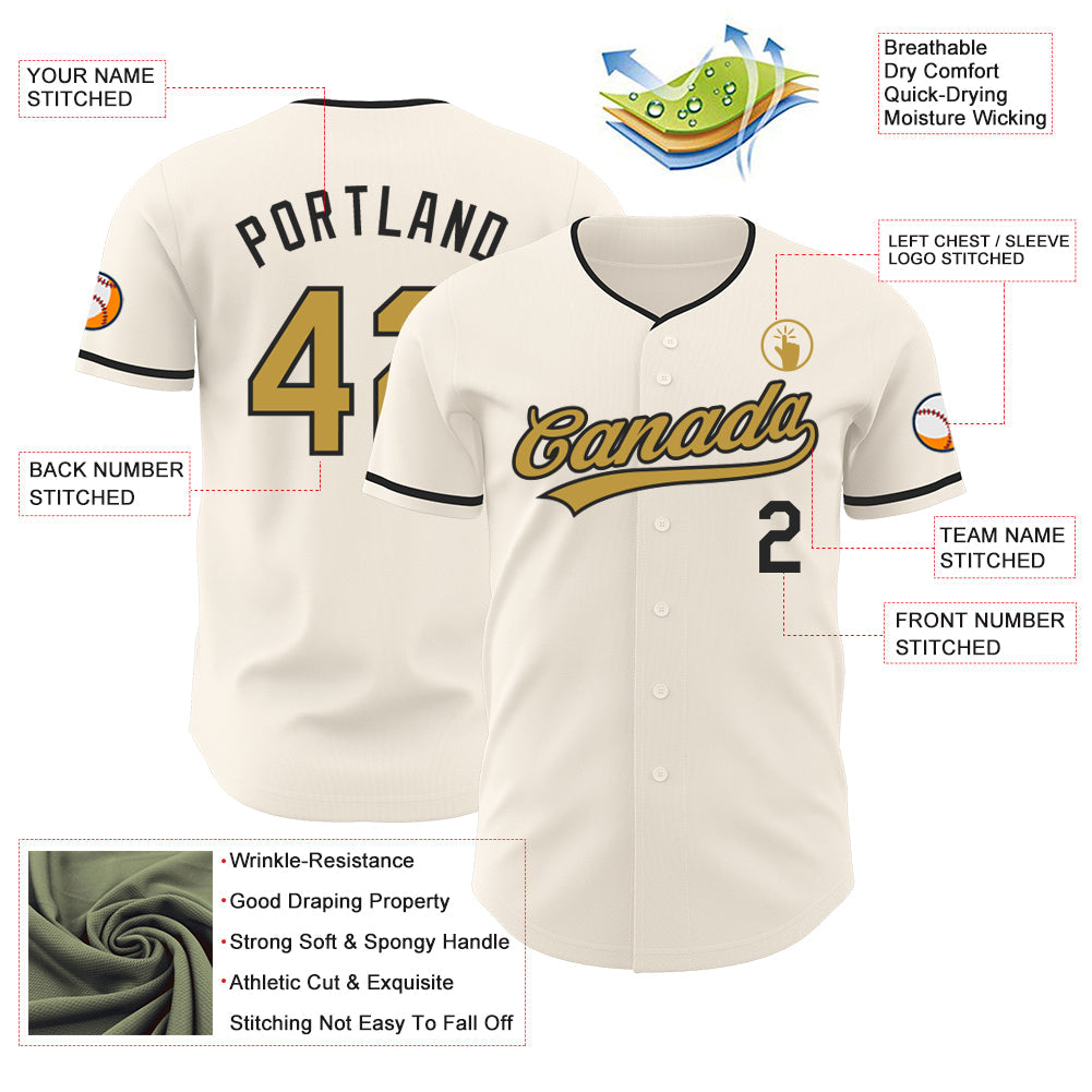 Custom Cream Old Gold-Black Authentic Baseball Jersey view 3