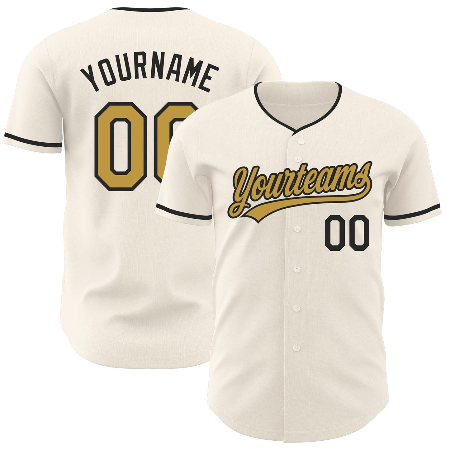 Custom Cream Old Gold-Black Authentic Baseball Jersey - Main View