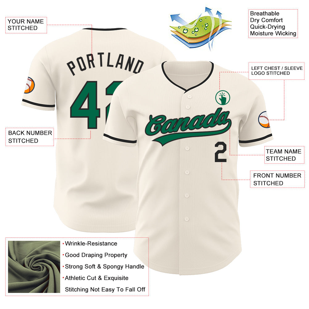 Custom Cream Kelly Green-Black Authentic Baseball Jersey view 3