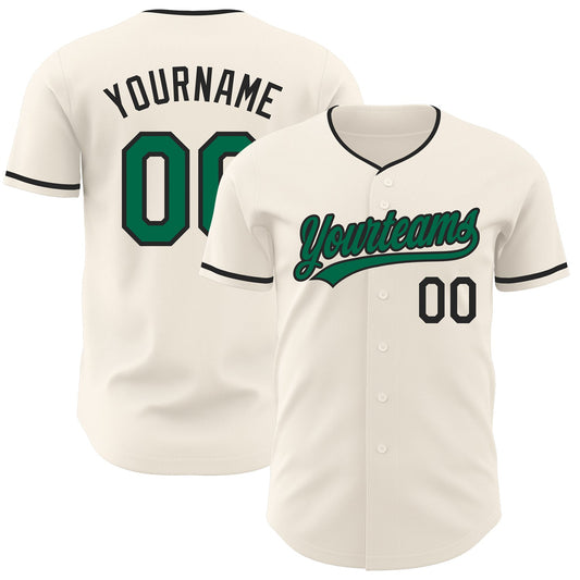Custom Cream Kelly Green-Black Authentic Baseball Jersey - Main View