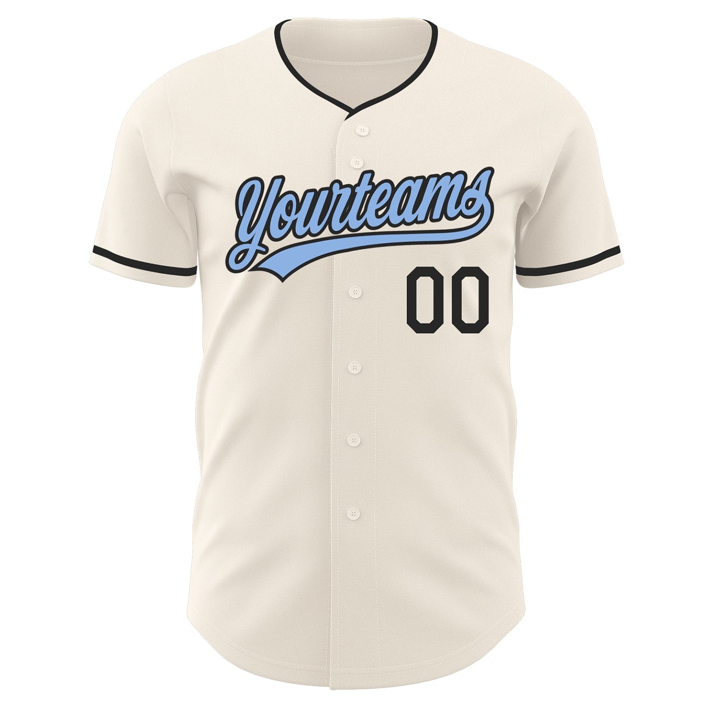 Custom Cream Light Blue-Black Authentic Baseball Jersey view 2