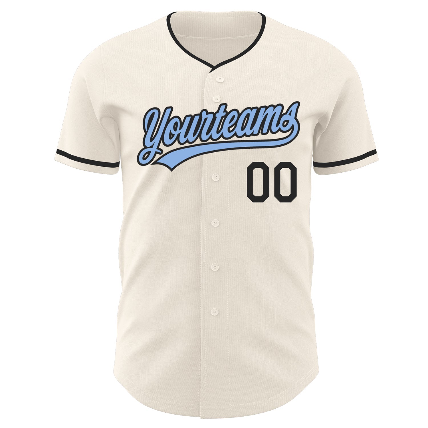 Custom Cream Light Blue-Black Authentic Baseball Jersey view 2