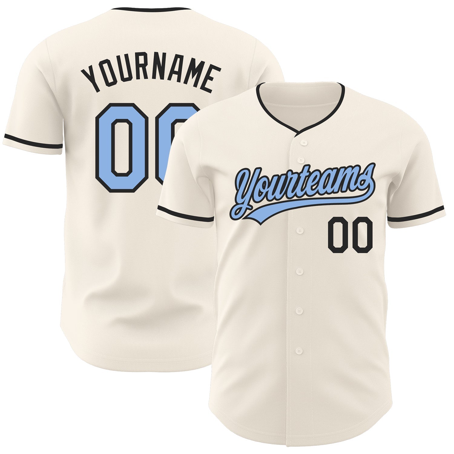 Custom Cream Light Blue-Black Authentic Baseball Jersey - Main View