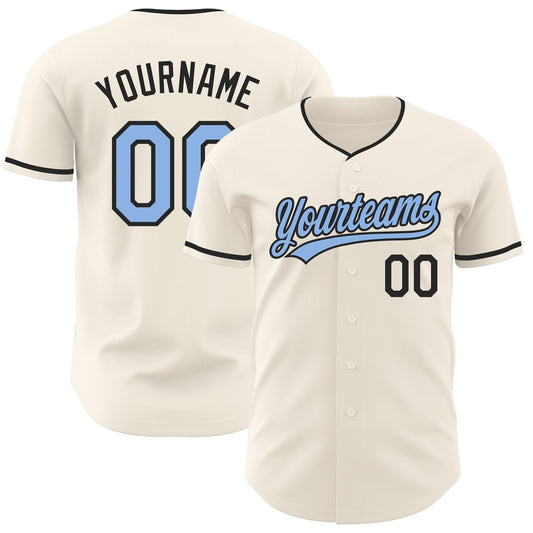Custom Cream Light Blue-Black Authentic Baseball Jersey - Main View