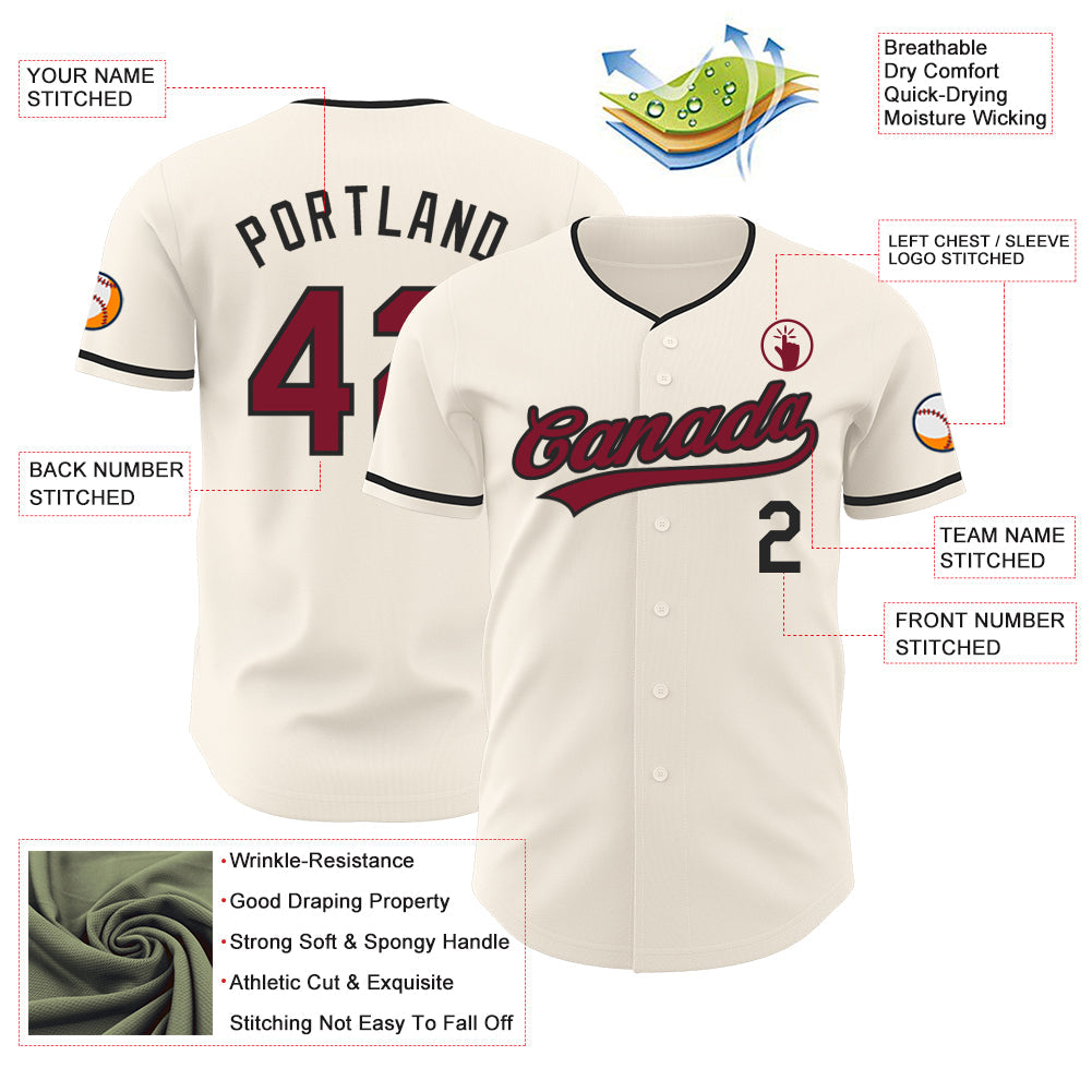 Custom Cream Crimson-Black Authentic Baseball Jersey view 3